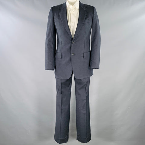 YVES SAINT LAURENT Size 42 Long Navy Blue Stripe Wool Notch Lapel Suit