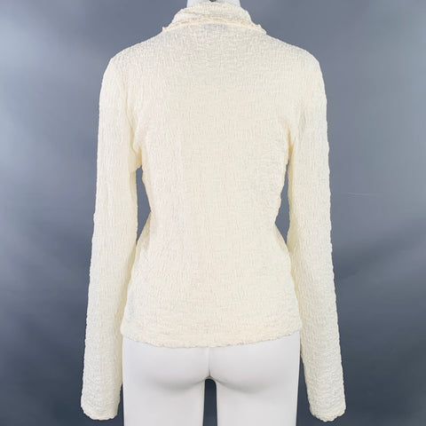 VINCE Size M Cream Cotton Blend Wrinkled Buttoned Casual Top
