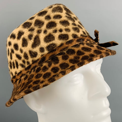 JENNIFER QUELLETTE Beige Brown Animal Print Bow Hat