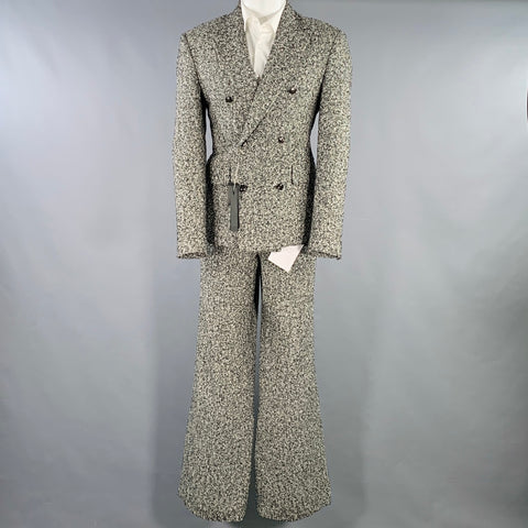 AMIRI Size 40 Black White Tweed Wool Blend Double Breasted Suit