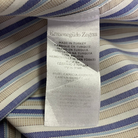 ERMENEGILDO ZEGNA Size M Blue Taupe Stripe Cotton Long Sleeve Shirt