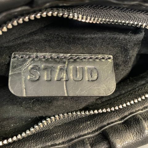 STAUD SS2020 Black Wrinkled Leather Pouch Bag