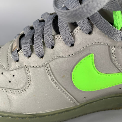NIKE Size 8 Air Force 1 Silver Neon Reflective Mixed Fabrics High Top Sneakers