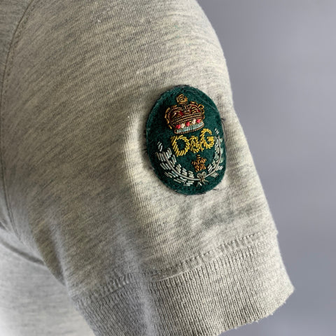 DOLCE & GABBANA Size S Grey White Embroidered Cotton Ribbed Collar Short Sleeve Shirt