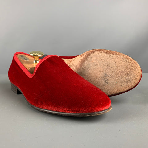 DEL TORO Size 8.5 Red Textured Velvet Slip On Loafers