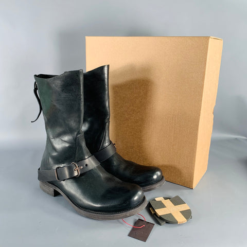 M.A+ Size 11 Black Leather Horsehide Buckle Boots