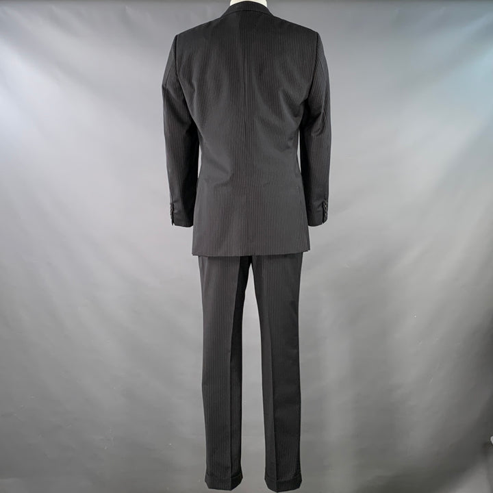 GUCCI Size 40 Black Grey Pinstripe Wool Mohair Single Breasted Suit
