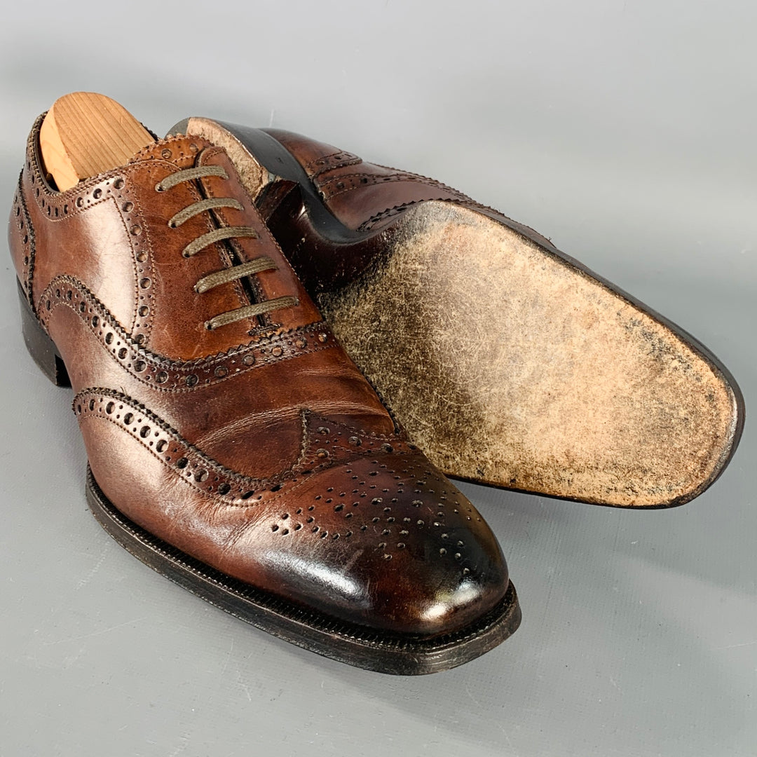 TOM FORD Size 10.5 Brown Antique Leather Wingtip Oxford Lace-Up Shoes