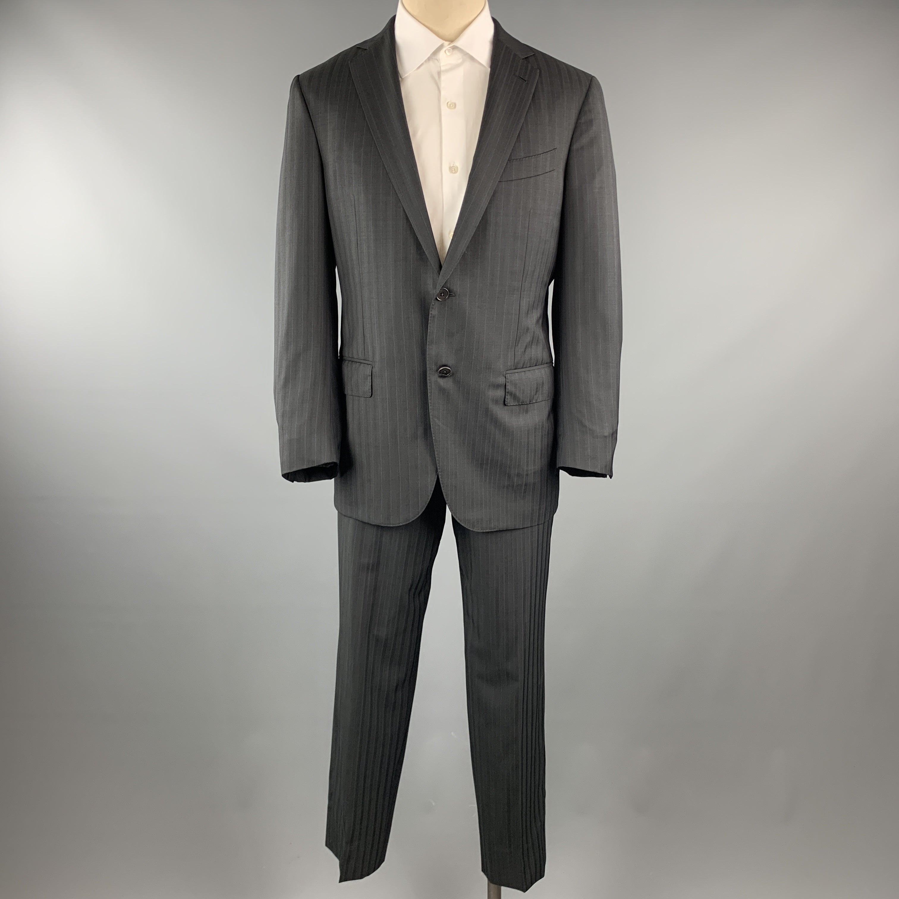はるかユニバーサルランゲージ　スーツ　Ermenegildo Zegna ERMENEGILDO ZEGNA Black Stripe Wool Notch Lapel 34 x 30 Suit – Sui