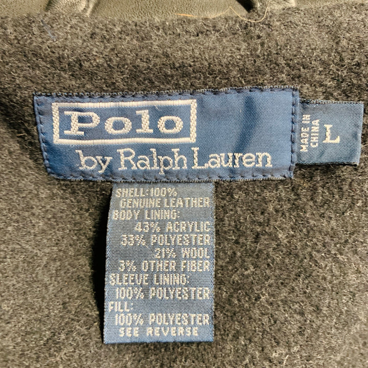 POLO by RALPH LAUREN Size L Black Leather Single Breasted Coat