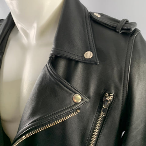 NO BRAND Chest Size M Black Leather Motorcycle Jacket