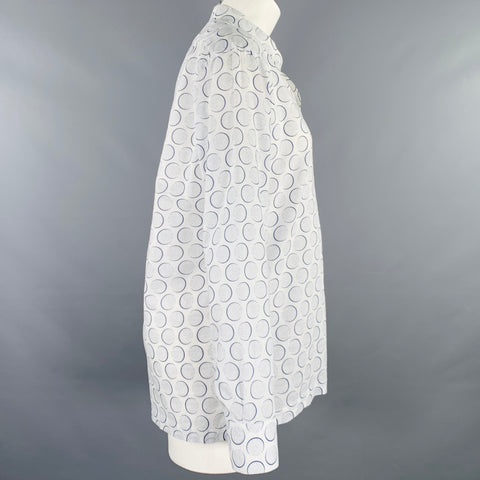 KITON Size S White Blue Cotton Dots Collarless Casual Top