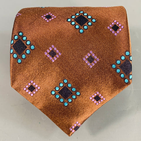 ROMEO GIGLI Vintage Brown Blue Purple Geometric Jacquard Silk Tie