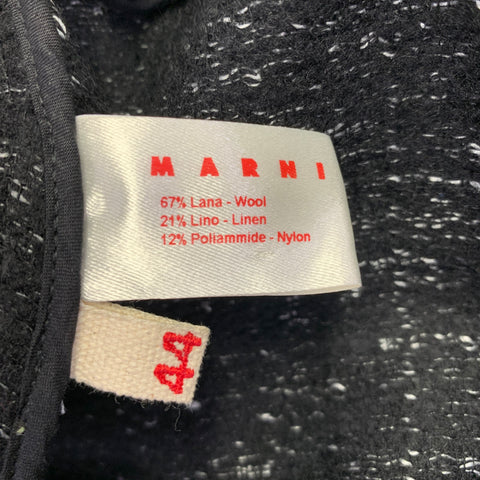 MARNI Size 8 Black White Wool Blend Woven Ruched Zip Up Coat