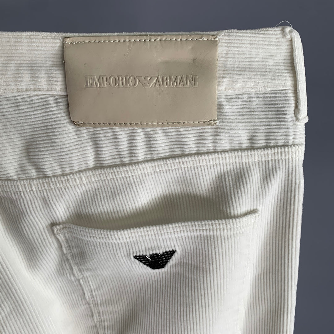 EMPORIO ARMANI Size 30 White Corduroy Cotton Elastane Casual Pants