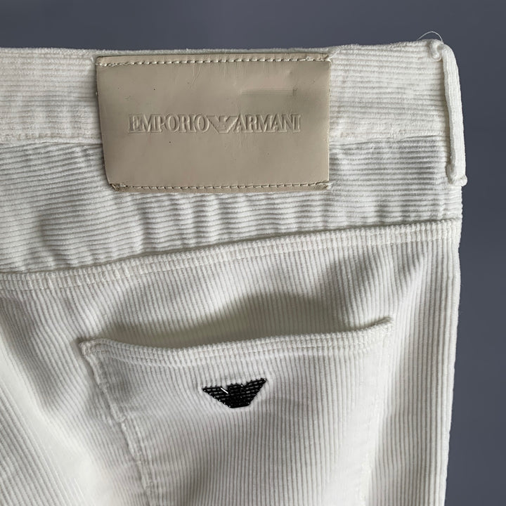 EMPORIO ARMANI Size 30 White Corduroy Cotton Elastane Casual Pants