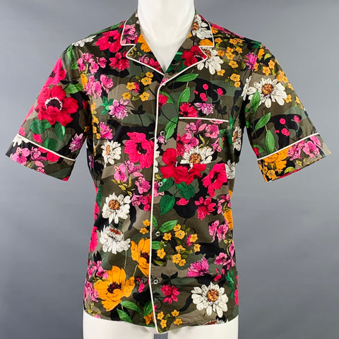 VALENTINO Size S Multi Color Floral Cotton One Pocket Camp Short Sleeve Shirt