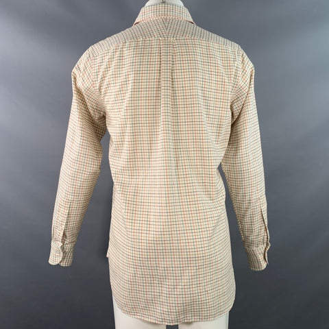 DRAKES LONDON x D. COGGINS Size M Beige Multi Color Checkered Cotton Wool Long Sleeve Shirt
