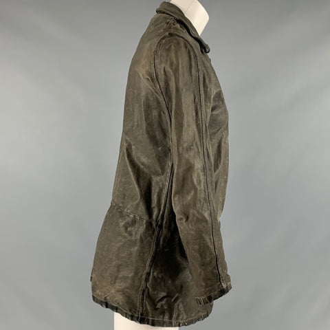 GIORGIO BRATO Size 6 Grey Leather Distressed Zip Up Jacket