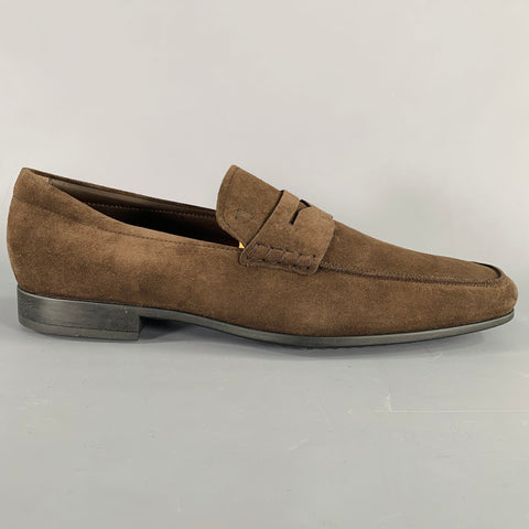 TOD'S Size 11 Dark Brown Suede Penny Loafers