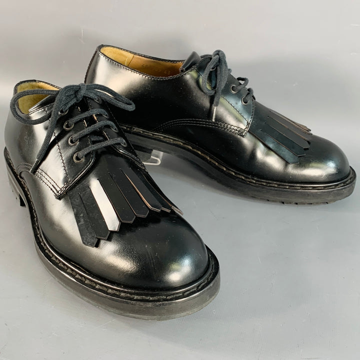 ALEXANDER MCQUEEN Size 10 Black Leather Fringed Tread Sole Lace-Up Shoes