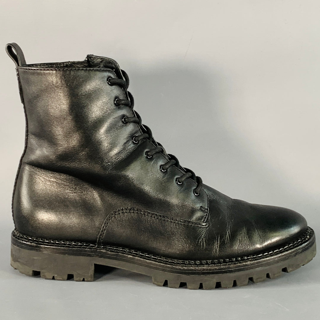 VINCE Size 9 Black Leather Lace-Up Side Zipper Combat Boots