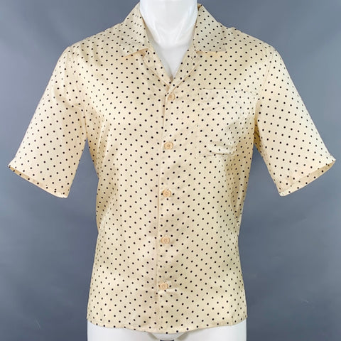 AMI by ALEXANDRE MATTIUSSI Size S Beige Navy Polka Dot Silk Camp Short Sleeve Shirt
