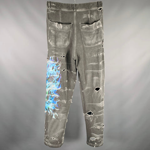ROBERTO CAVALLI Size M Gray Blue Distressed Cotton Lounge Casual Pants