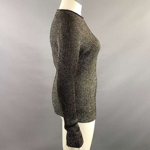 RALPH LAUREN Size L Brown Silver Silk Blend Knitted Crew Neck Pullover Womens