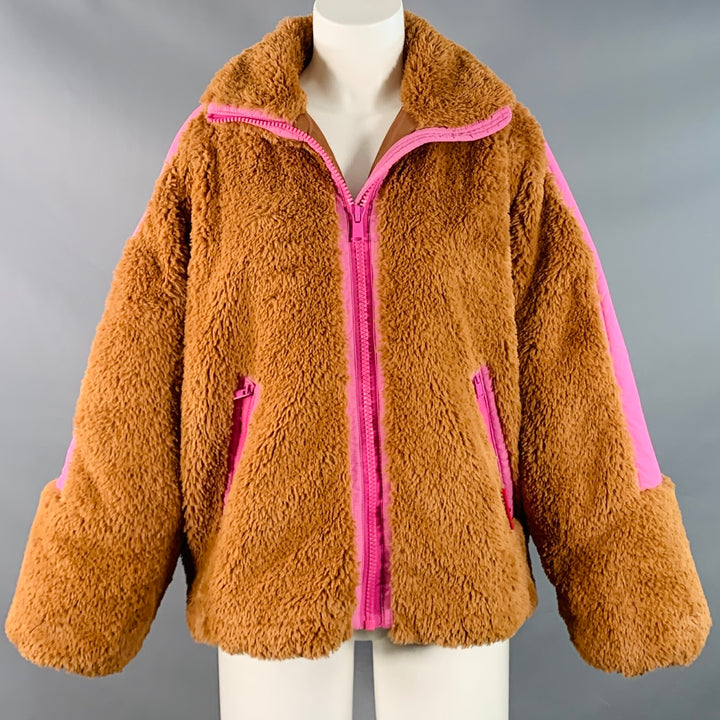 OOF WEAR Size S Brown Lavender Polyester Faux Fur Zip Up Jacket