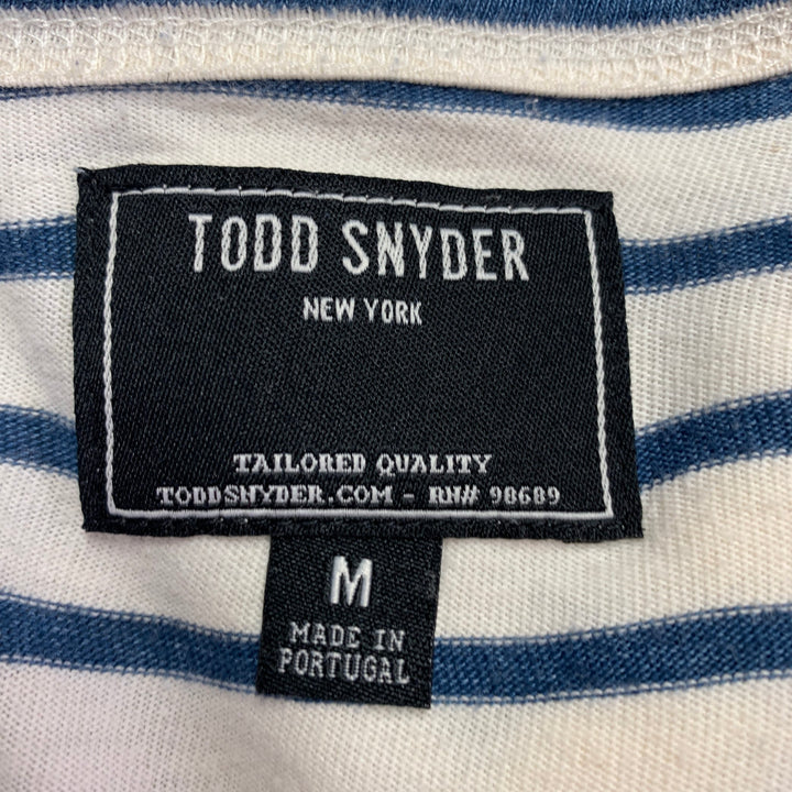 TODD SNYDER Size M White Blue Stripe Cotton Crew Neck Pullover