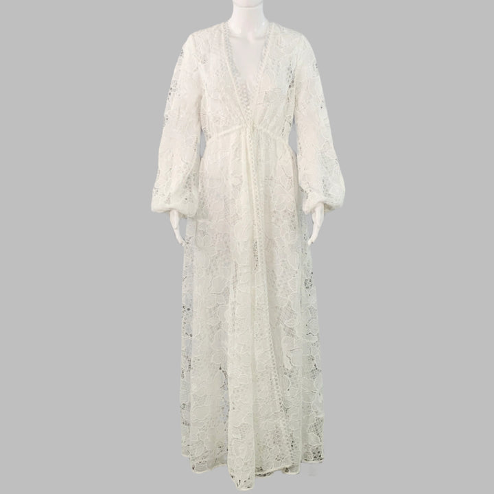 TED BAKER Size M Liliha White Polyester Lace Maxi Robe Dress