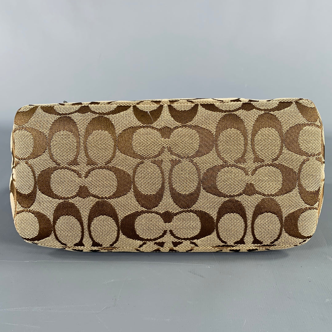 COACH Taupe Brown Monogram Top Handles Baguette Handbag