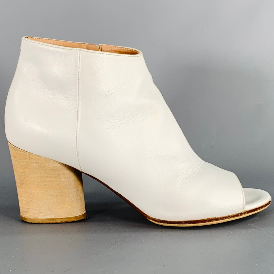 MAISON MARGIELA Size 7 White Natural Leather Peep Toe Boots