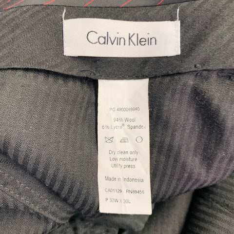 CALVIN KLEIN Size 38 Black Wool Blend Single Breasted Notch Lapel Suit