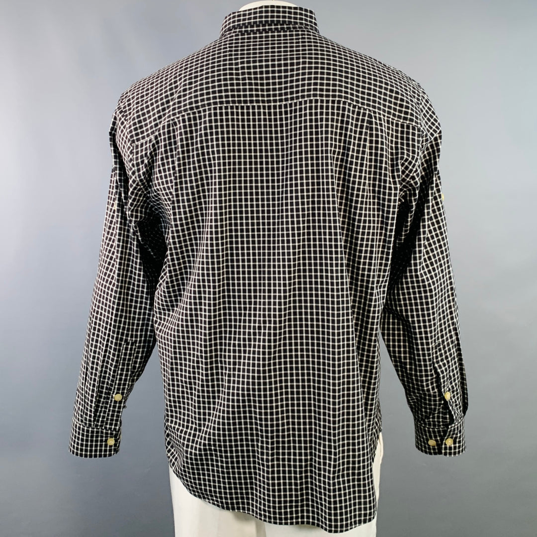 WOOLRICH Size L Black White Checkered Cotton Two Pockets Long Sleeve Shirt