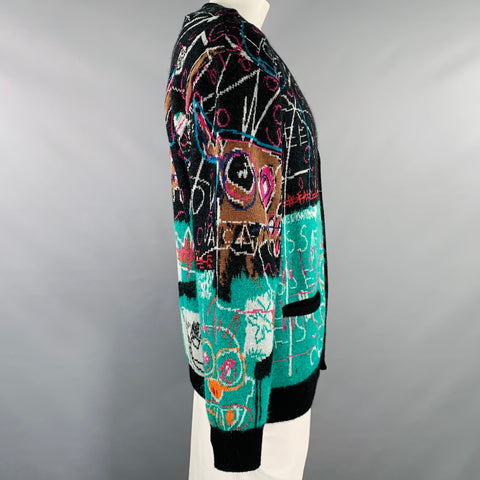 GUILTY PARTIES x BASQUIAT Size L Multi Color Cotton Blend Graffiti Art Print Cardigan