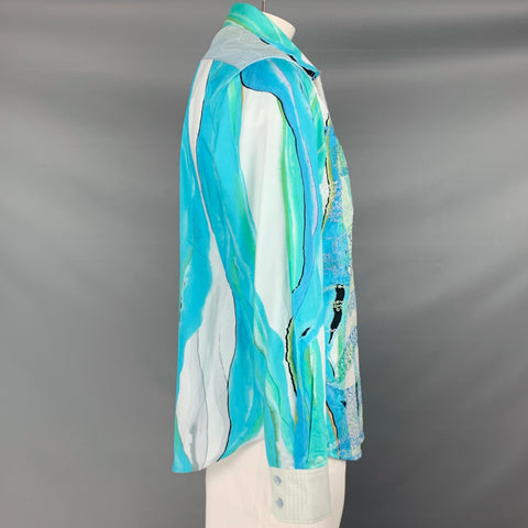 ROBERT GRAHAM Size L Blue White Green Print Cotton Long Sleeve Shirt
