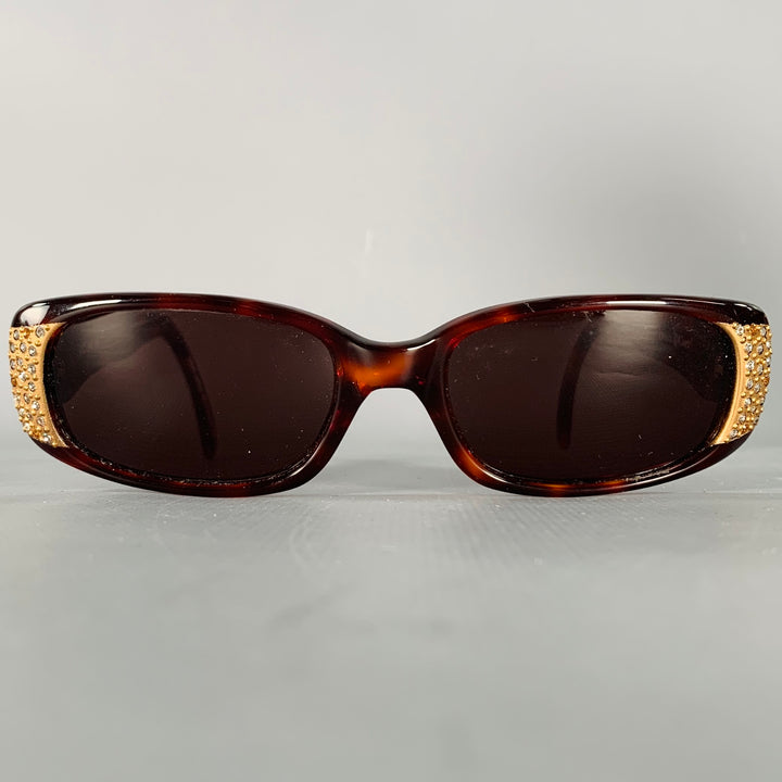 DIANE CAPT Gold Tortoiseshell Acetate Rhinestones Sunglasses