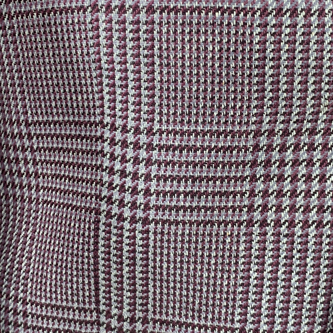 ETRO Size 40 Grey Burgundy Glenplaid Silk Cotton Slim Fit Peak Lapel Sport Coat