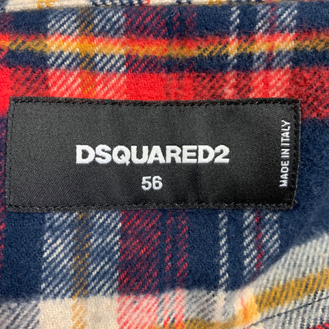 DSQUARED2 Size XL Navy Red Yellow Plaid Cotton Button Up Long Sleeve Shirt