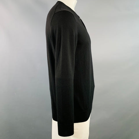 A.P.C. Size XL Black Jersey Wool Half Placket Henley Pullover