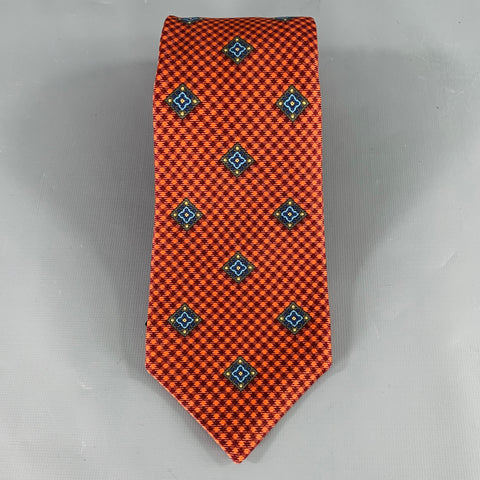 KITON Orange Blue Checkered Silk Tie