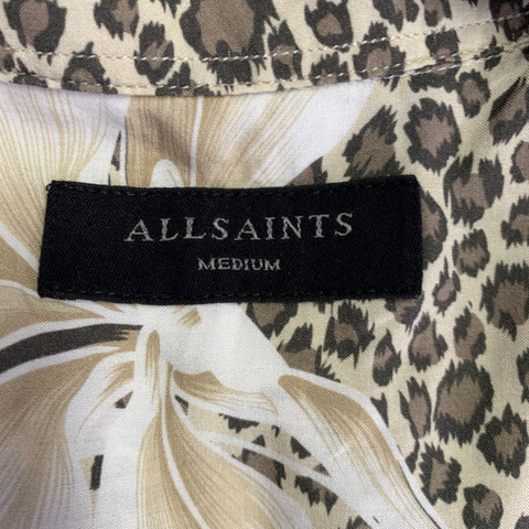 ALLSAINTS Size M Beige Brown Animal Print Viscose Camp Short Sleeve Shirt