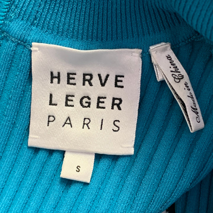 HERVE LEGER Size S Blue Aqua Viscose Blend High Neck Ribbed Bandage Mini Dress