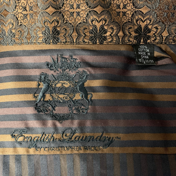 ENGLISH LAUNDRY Size S Brown Black Stripe Cotton Spread Collar Long Sleeve Shirt