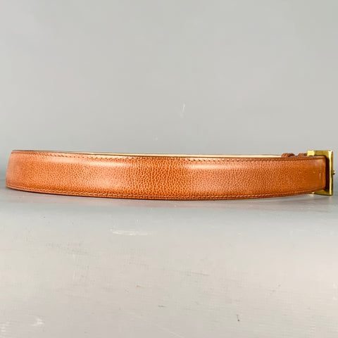JOHN LOBB Ceinture en cuir grainé marron-doré Taille 37
