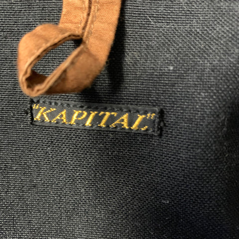 KAPITAL Chest Size 34 Navy Black Textured Cotton Pointed Collar Jacket