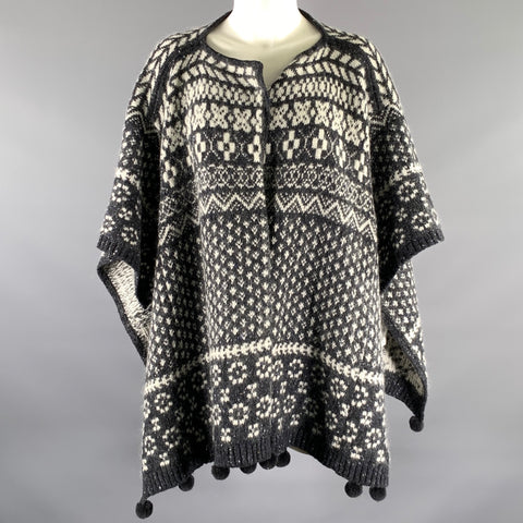 MAX MARA One Size Grey White Wool Blend Geometric Cardigan