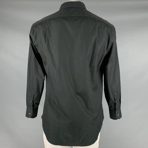 BARNEY'S NEW YORK Size L Trim Fit Black Cotton Button Up Long Sleeve Shirt